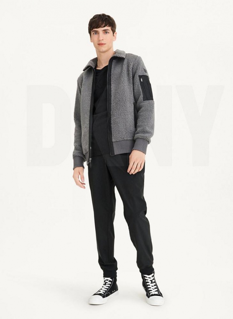 Grey Men's DKNY Sherpa With Nylon Trim Jackets | Australia-D0740