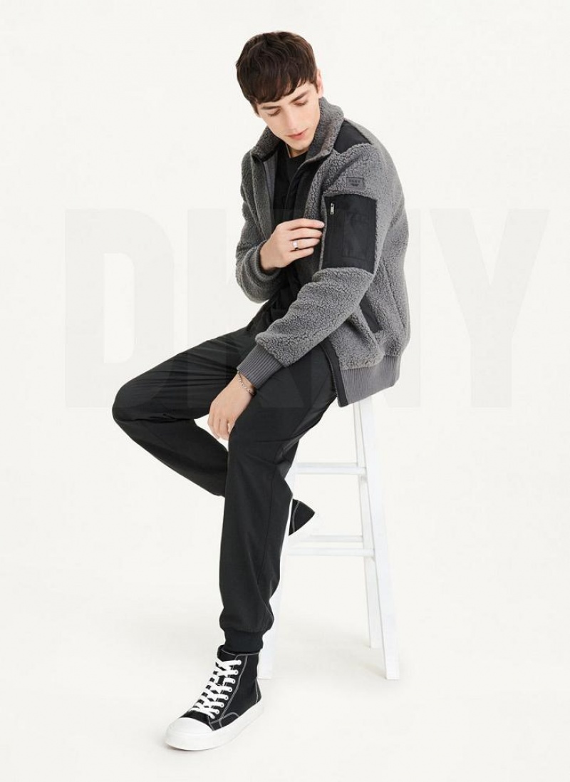 Grey Men's DKNY Sherpa With Nylon Trim Jackets | Australia-D0740