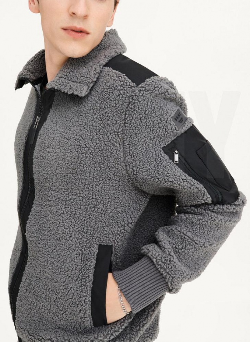 Grey Men's DKNY Sherpa With Nylon Trim Jackets | Australia-D0740