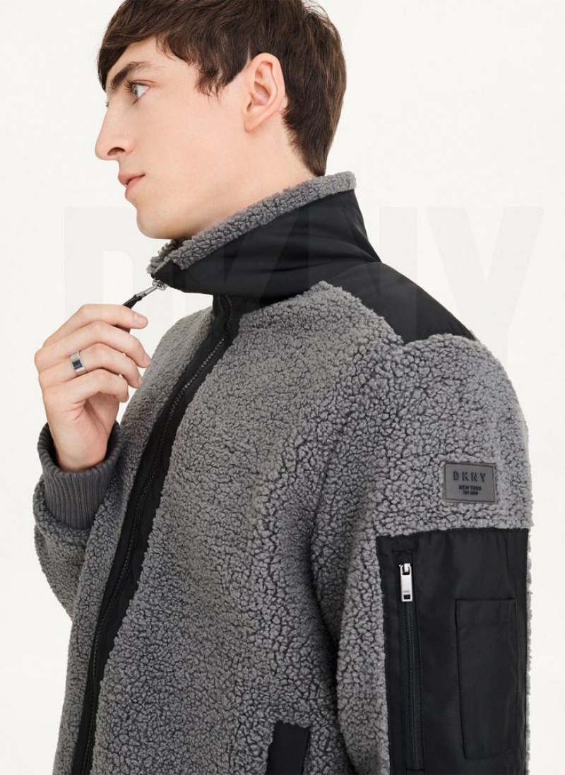Grey Men's DKNY Sherpa With Nylon Trim Jackets | Australia-D0740
