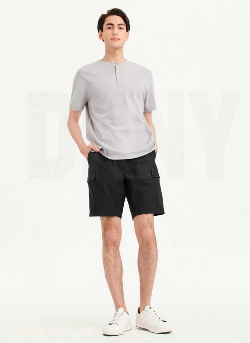 Grey Men's DKNY Slub Jersey Henley T Shirts | Australia-D1316