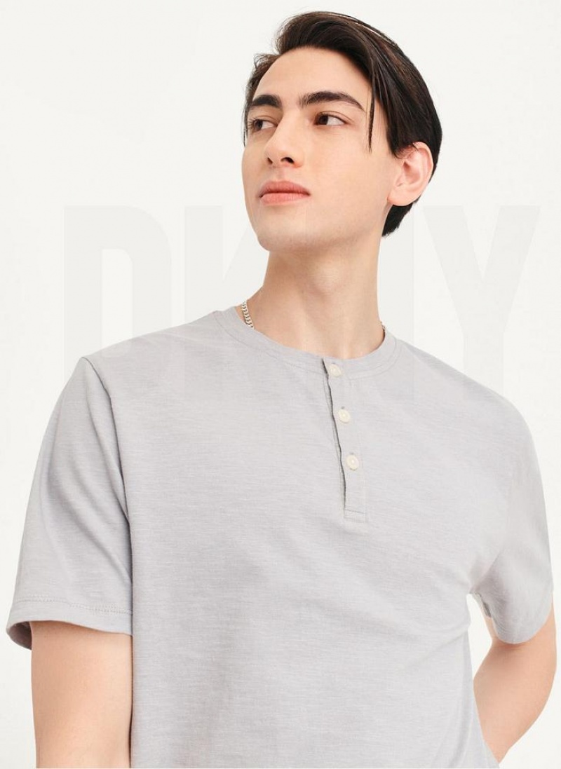 Grey Men's DKNY Slub Jersey Henley T Shirts | Australia-D1316