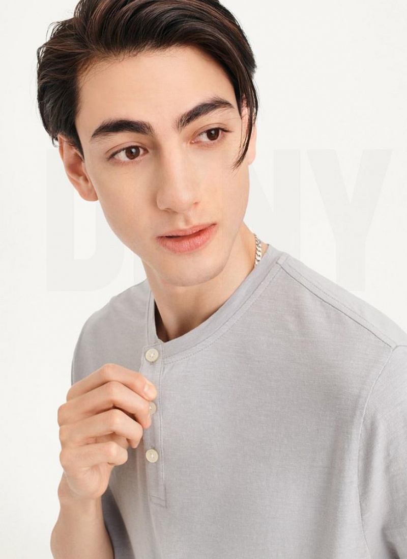 Grey Men's DKNY Slub Jersey Henley T Shirts | Australia-D1316