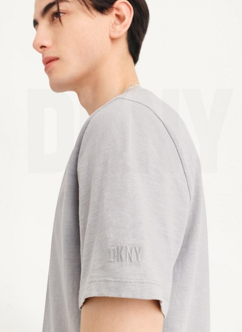 Grey Men's DKNY Slub Jersey Henley T Shirts | Australia-D1316