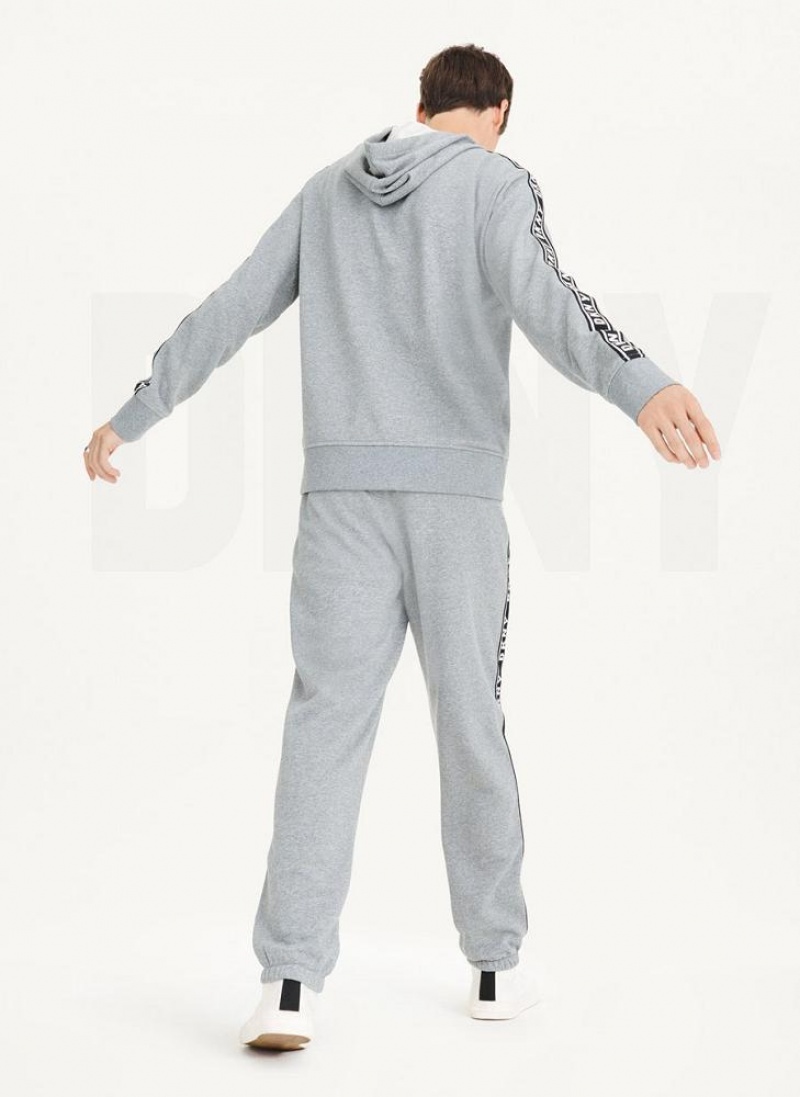 Grey Men's DKNY Taped Logo Hoodies | Australia-D0245