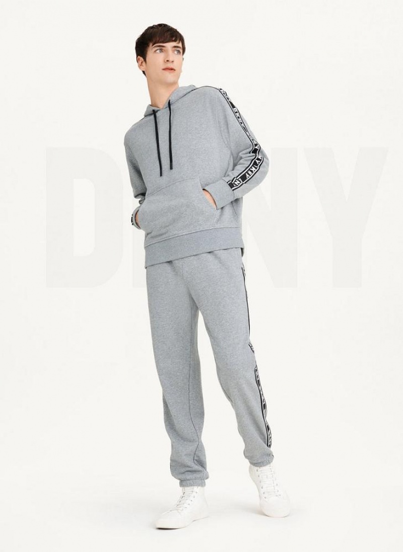 Grey Men's DKNY Taped Logo Hoodies | Australia-D0245