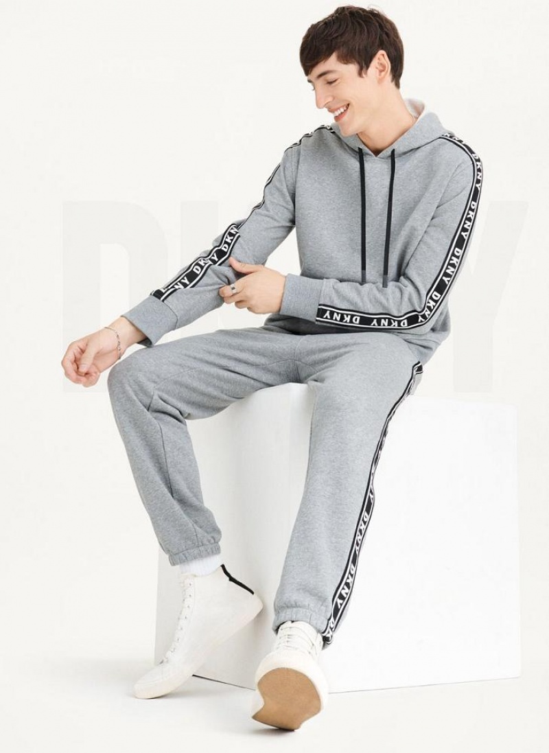 Grey Men's DKNY Taped Logo Hoodies | Australia-D0245