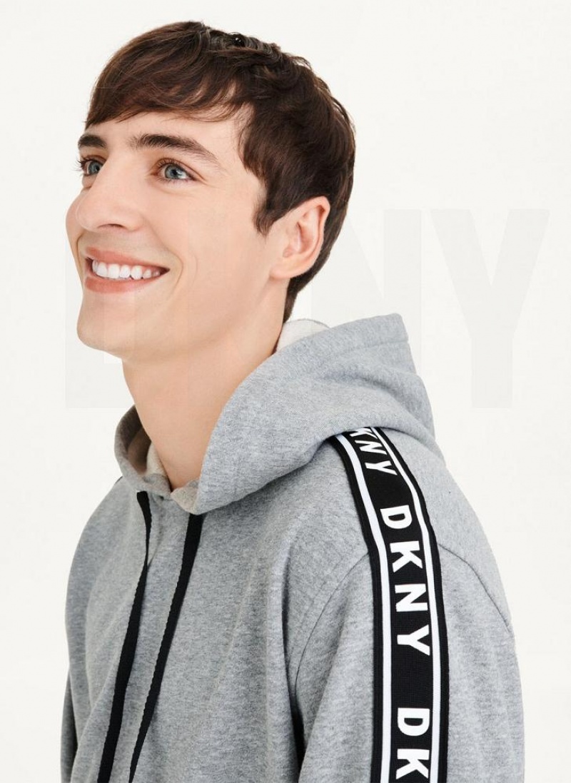 Grey Men's DKNY Taped Logo Hoodies | Australia-D0245