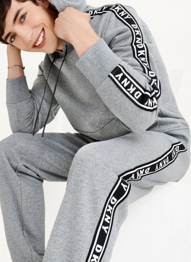 Grey Men's DKNY Taped Logo Hoodies | Australia-D0245