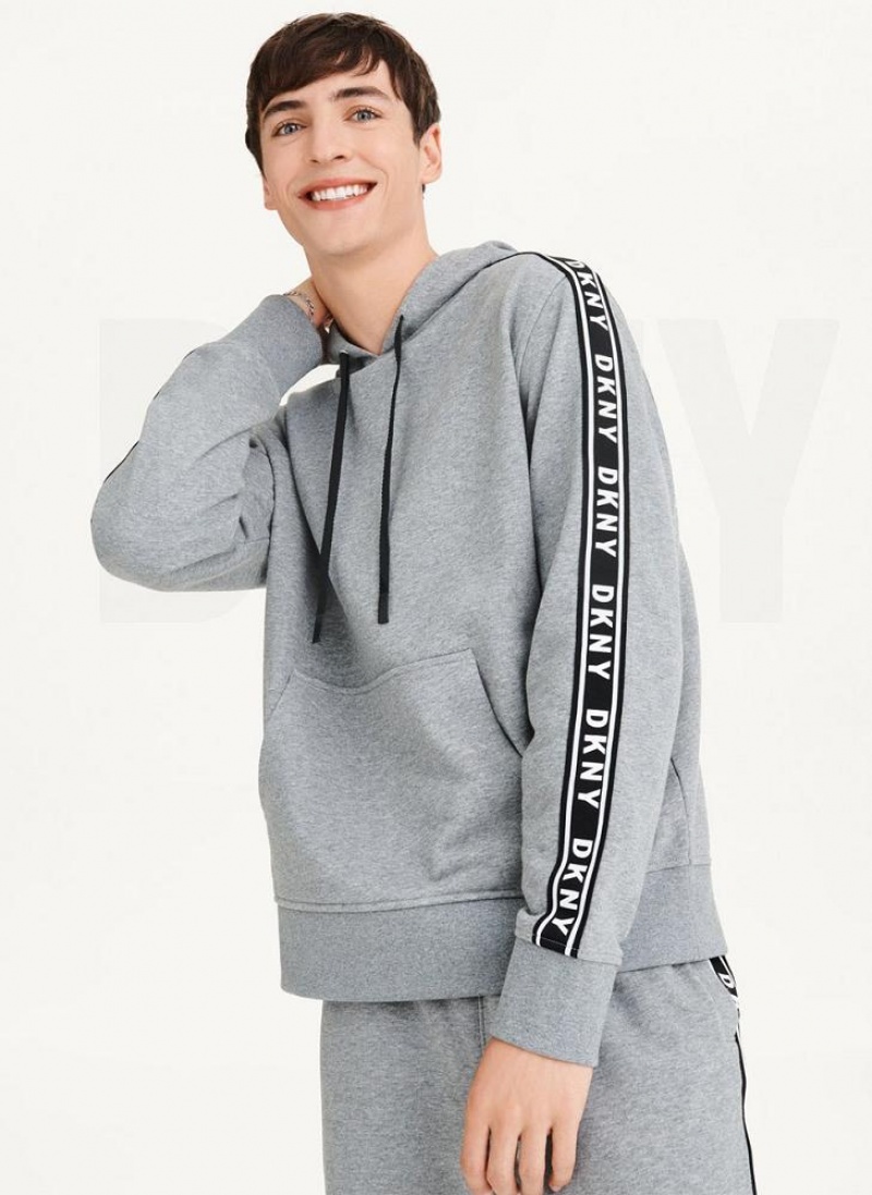 Grey Men\'s DKNY Taped Logo Hoodies | Australia-D0245