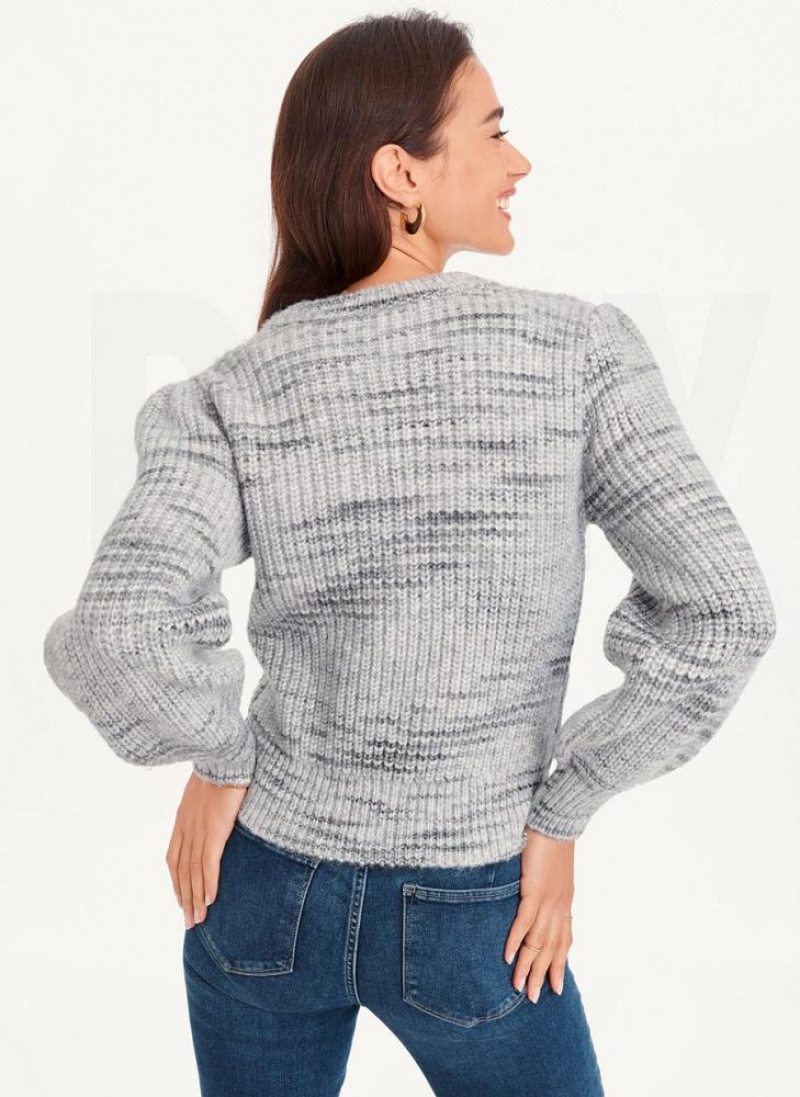 Grey Women's DKNY Bubble Sleeve Knit Sweaters | Australia-D0330