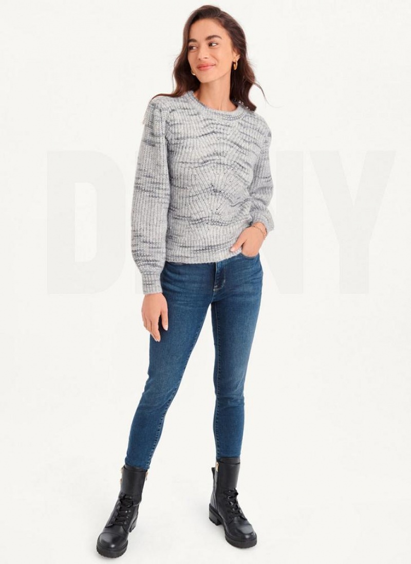 Grey Women's DKNY Bubble Sleeve Knit Sweaters | Australia-D0330