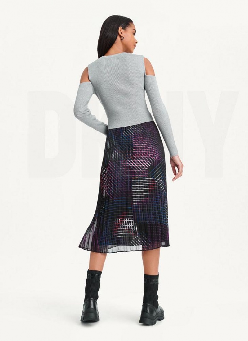 Grey Women's DKNY Crewneck Cut Out Shoulder Sweaters | Australia-D1641