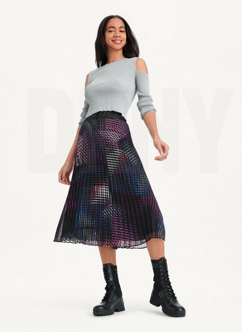 Grey Women's DKNY Crewneck Cut Out Shoulder Sweaters | Australia-D1641