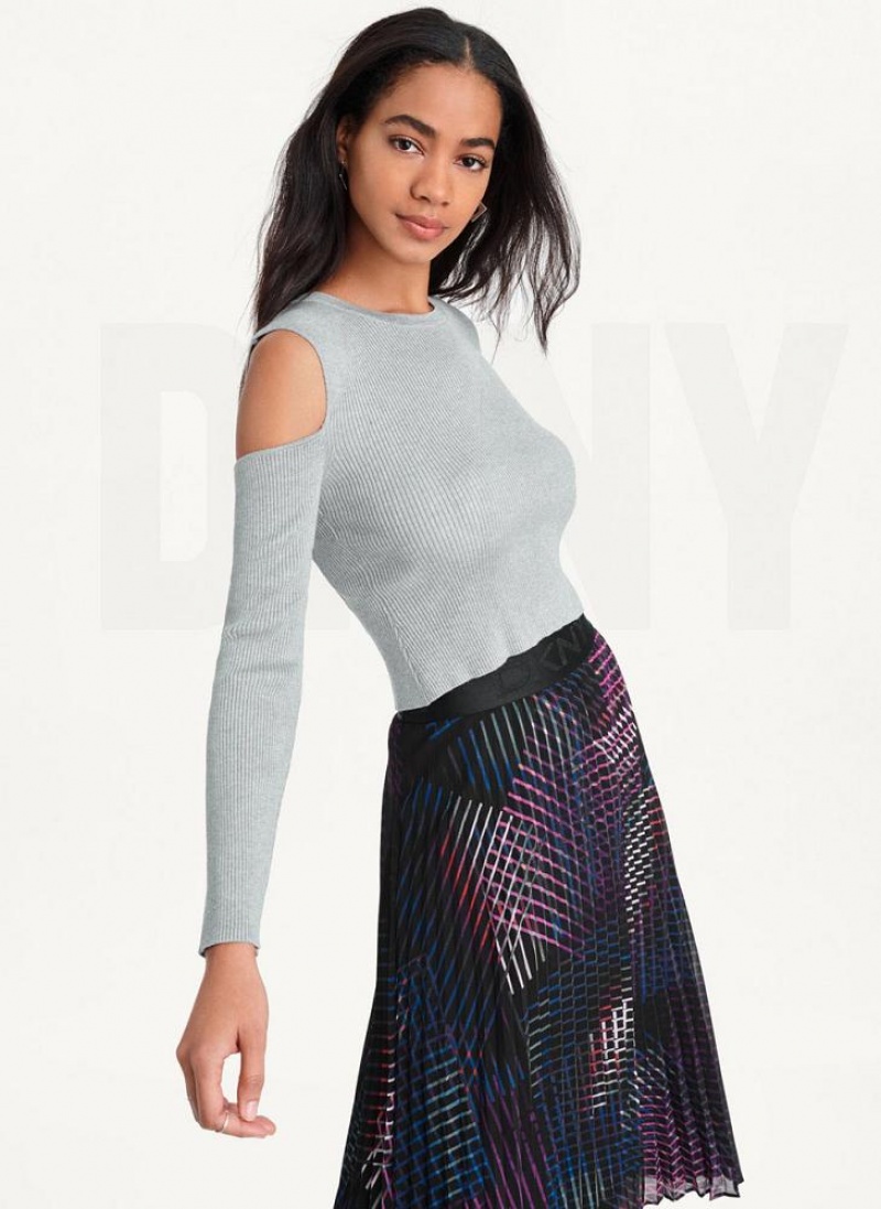Grey Women's DKNY Crewneck Cut Out Shoulder Sweaters | Australia-D1641