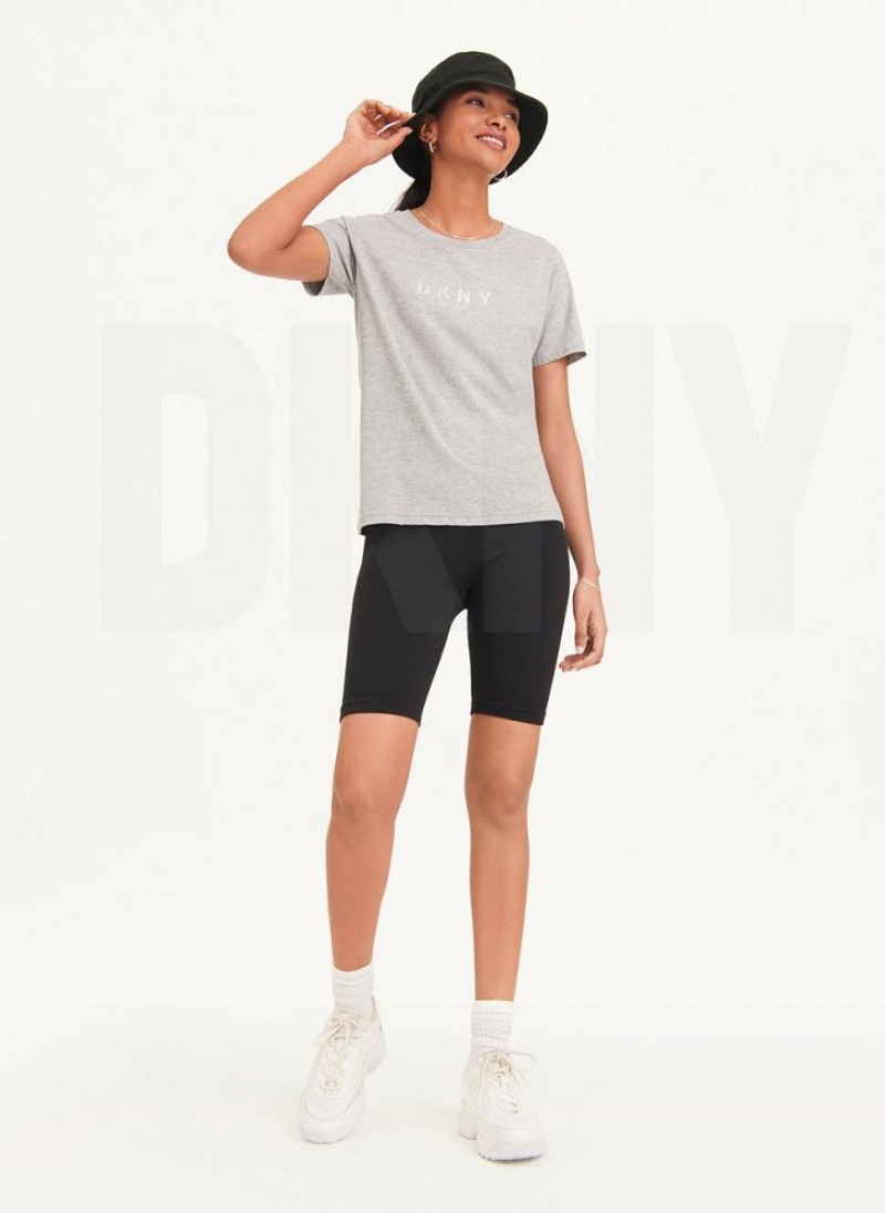 Grey Women's DKNY Crinkle Foil Spec Logo T Shirts | Australia-D1332