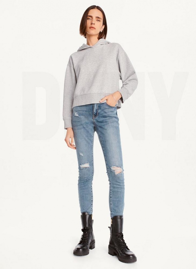 Grey Women's DKNY Cropped Boyfriend Hoodies | Australia-D0744