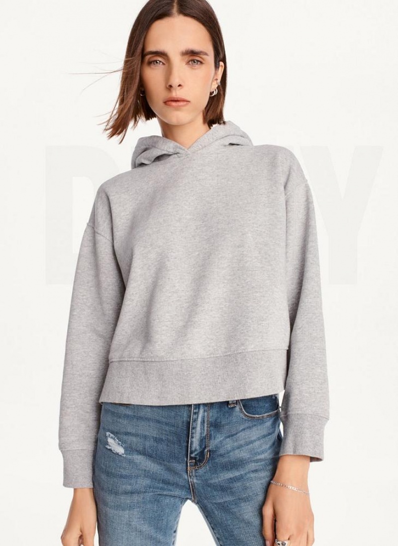 Grey Women\'s DKNY Cropped Boyfriend Hoodies | Australia-D0744