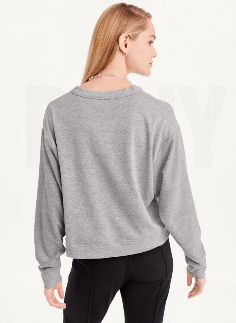 Grey Women's DKNY Cropped Henley Lounge Pullover Sweatshirts | Australia-D1701