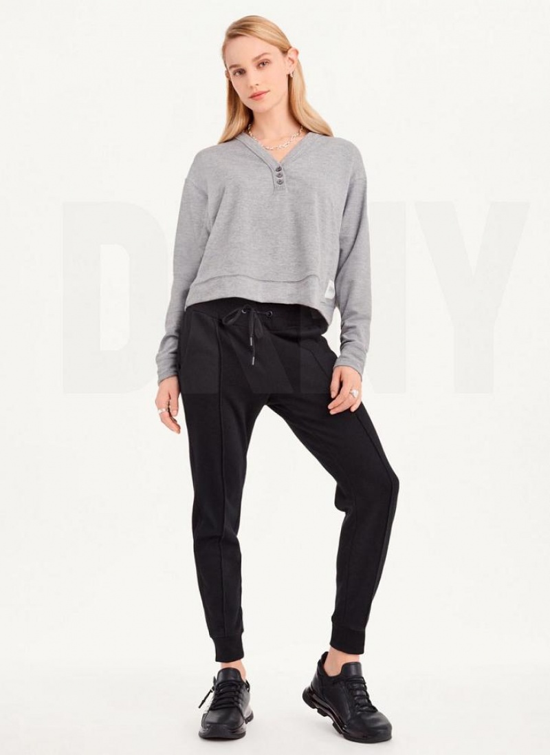 Grey Women's DKNY Cropped Henley Lounge Pullover Sweatshirts | Australia-D1701