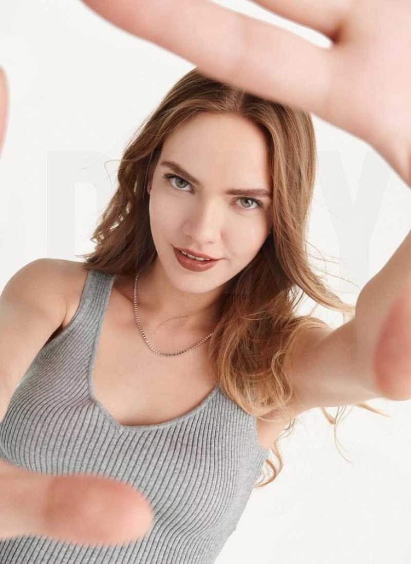 Grey Women's DKNY Cropped Tank Tops | Australia-D1081