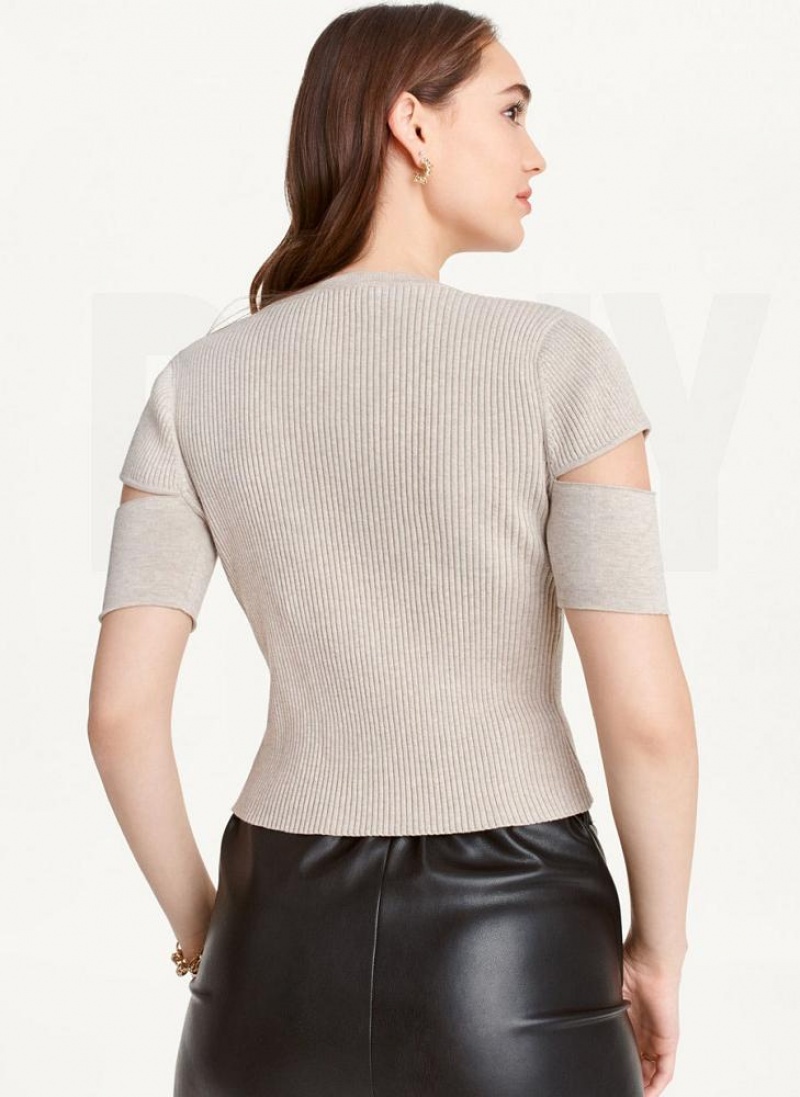 Grey Women's DKNY Cut Out Knit T Shirts | Australia-D1518