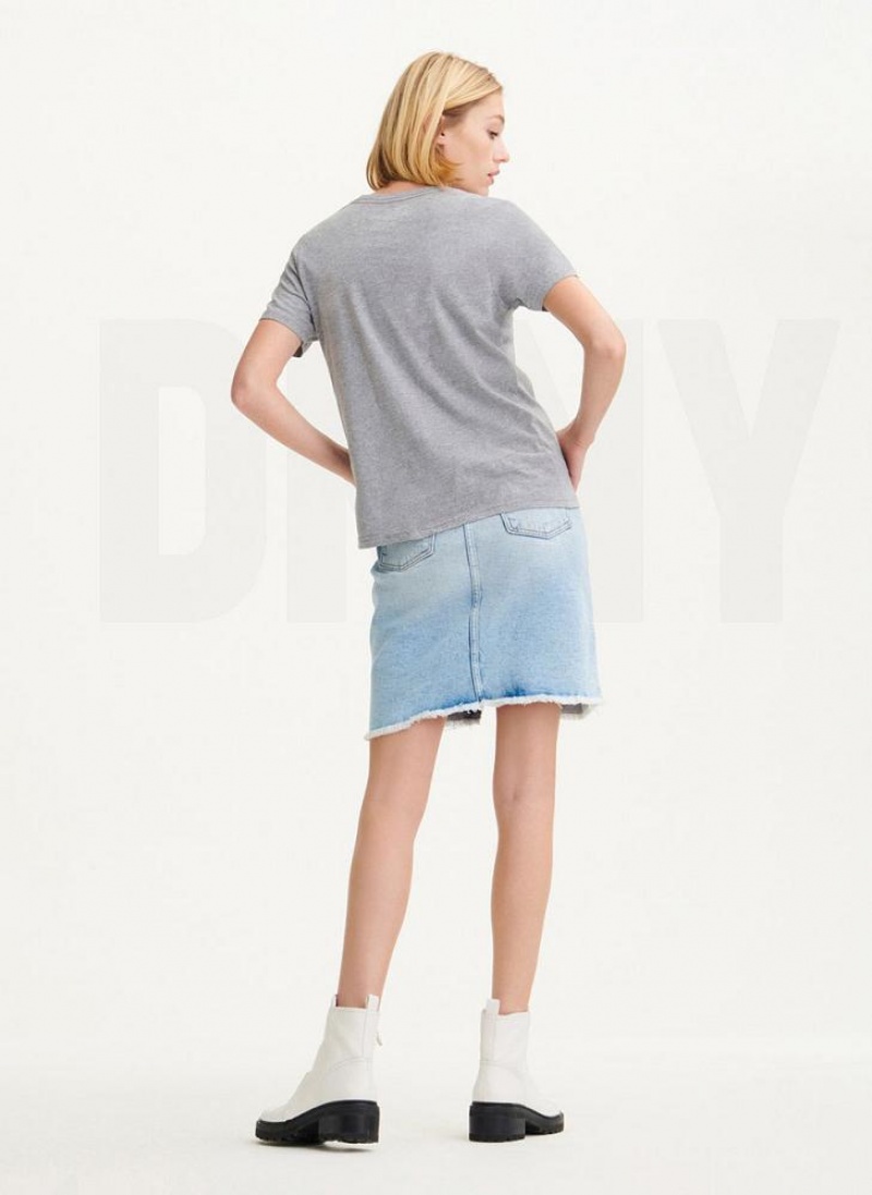 Grey Women's DKNY Diagonal Rhinestone Logo T Shirts | Australia-D0151