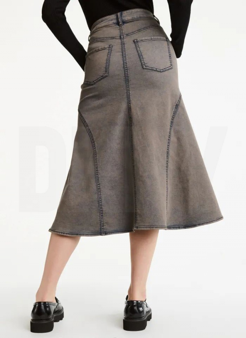 Grey Women's DKNY Fluted Skirts | Australia-D0563