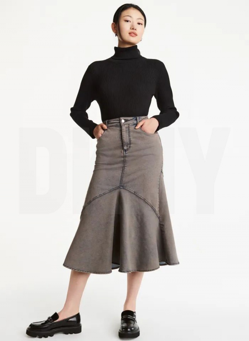 Grey Women's DKNY Fluted Skirts | Australia-D0563