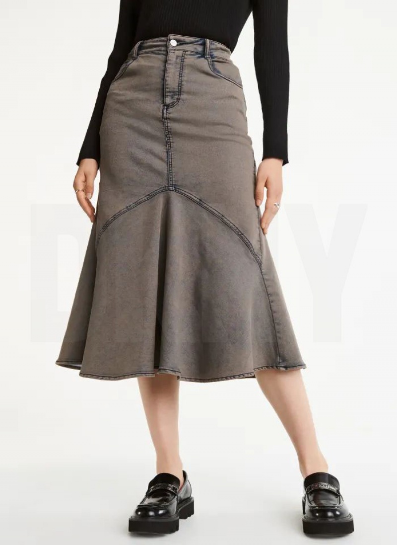 Grey Women\'s DKNY Fluted Skirts | Australia-D0563