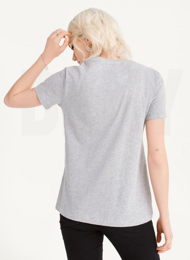 Grey Women's DKNY Foundation Logo T Shirts | Australia-D0391