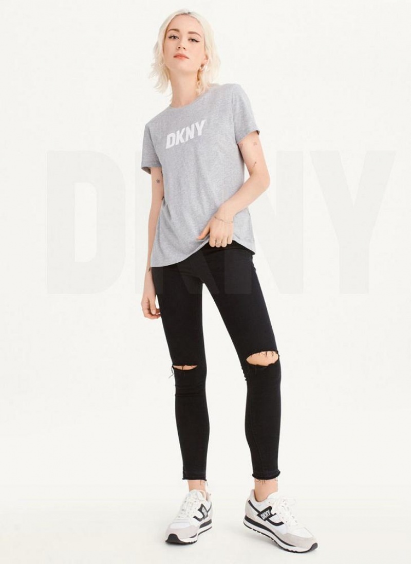 Grey Women's DKNY Foundation Logo T Shirts | Australia-D0391