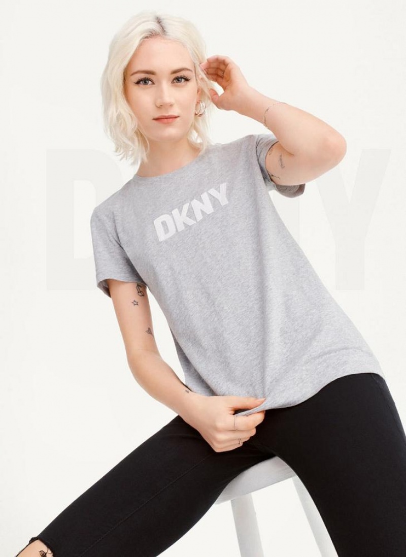 Grey Women's DKNY Foundation Logo T Shirts | Australia-D0391