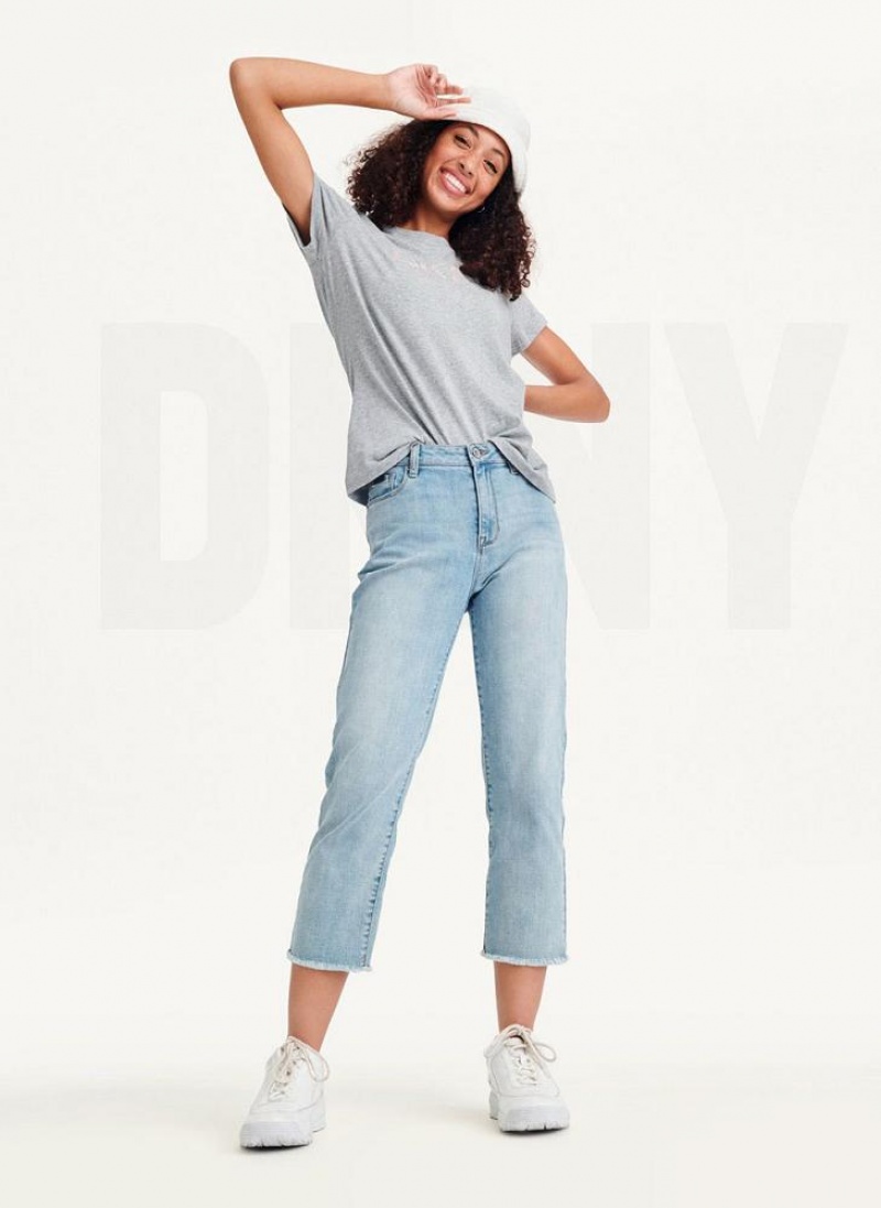 Grey Women's DKNY Glitter Logo T Shirts | Australia-D1381