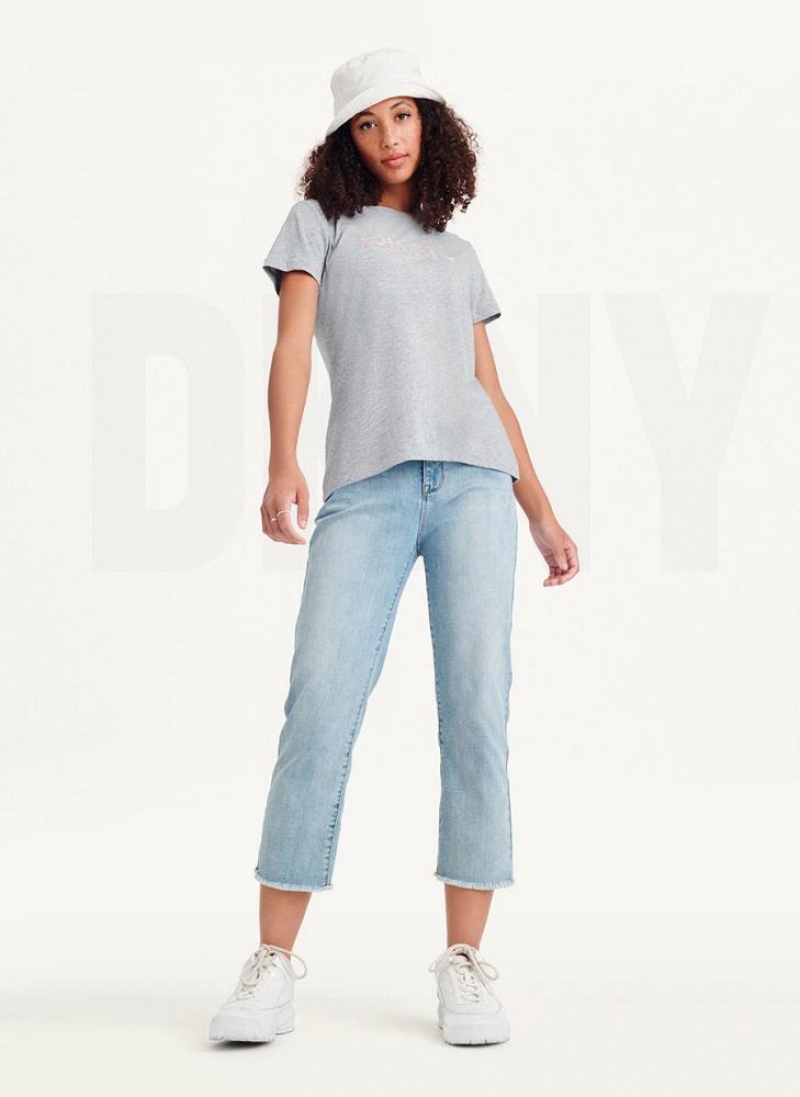Grey Women's DKNY Glitter Logo T Shirts | Australia-D1381