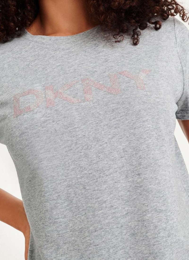Grey Women's DKNY Glitter Logo T Shirts | Australia-D1381