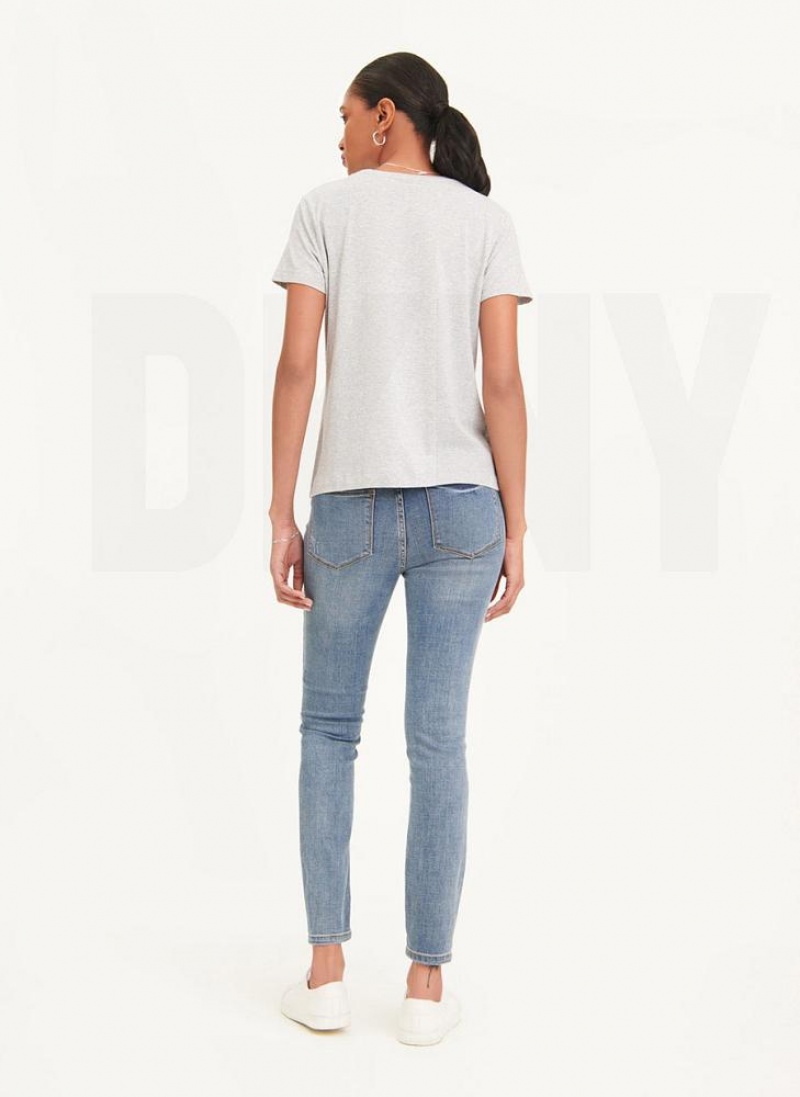 Grey Women's DKNY Glitter Logo T Shirts | Australia-D1981