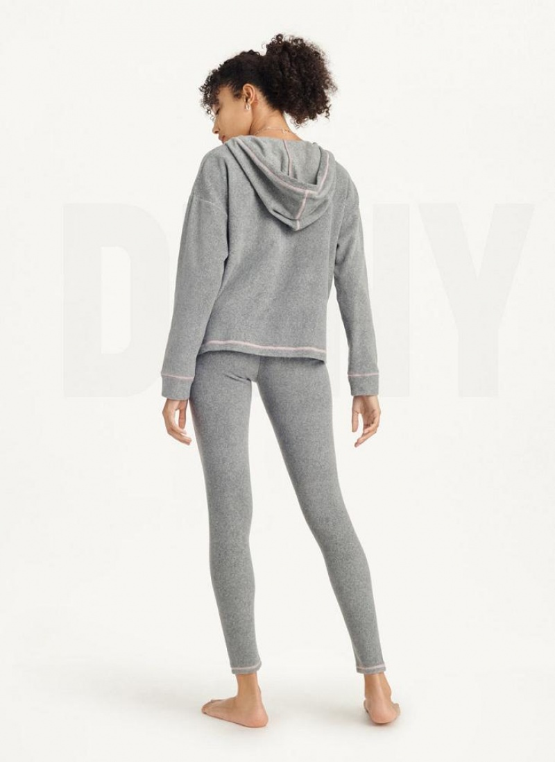 Grey Women's DKNY Long Sleeve Hooded Top And Legging Set Pajamas | Australia-D0507