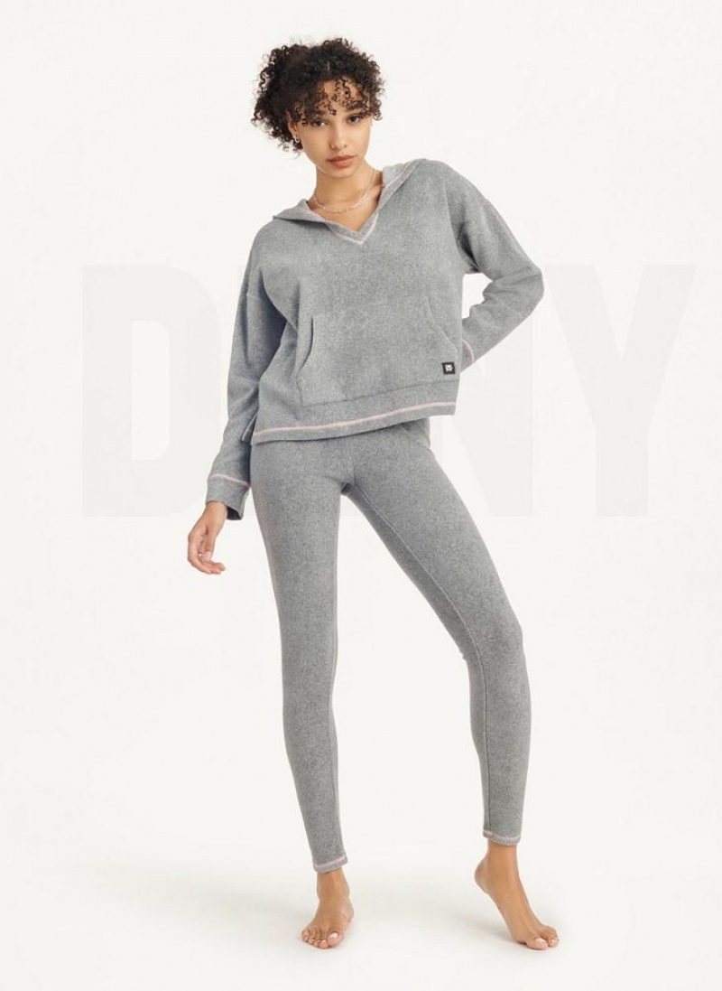 Grey Women's DKNY Long Sleeve Hooded Top And Legging Set Pajamas | Australia-D0507