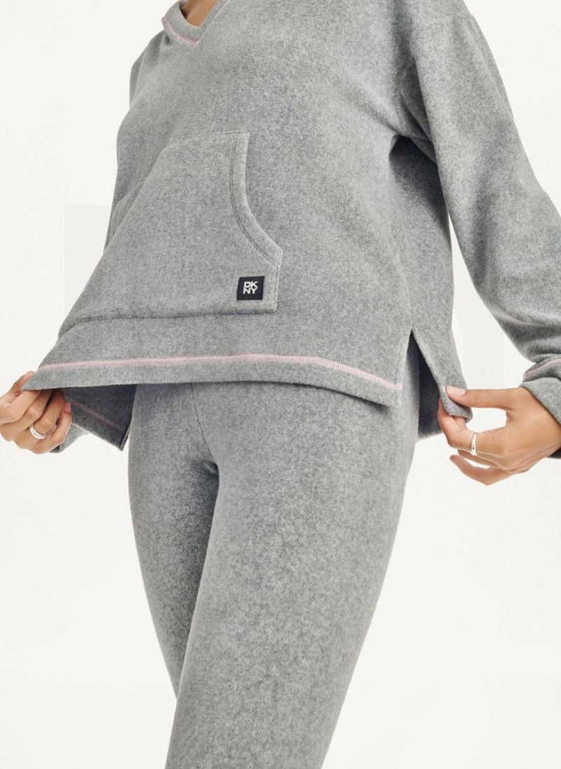Grey Women's DKNY Long Sleeve Hooded Top And Legging Set Pajamas | Australia-D0507