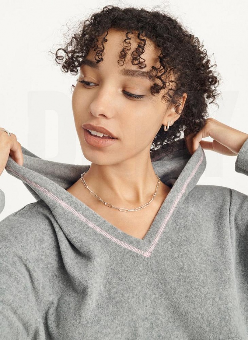 Grey Women's DKNY Long Sleeve Hooded Top And Legging Set Pajamas | Australia-D0507