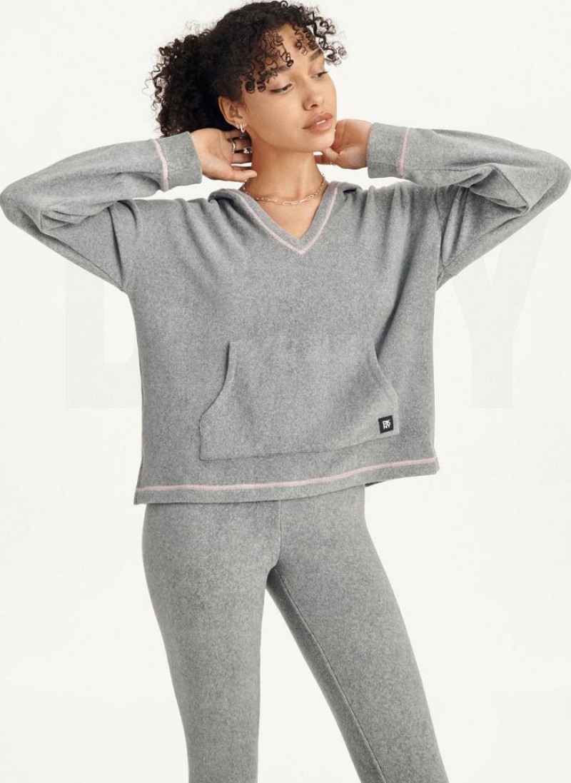 Grey Women\'s DKNY Long Sleeve Hooded Top And Legging Set Pajamas | Australia-D0507