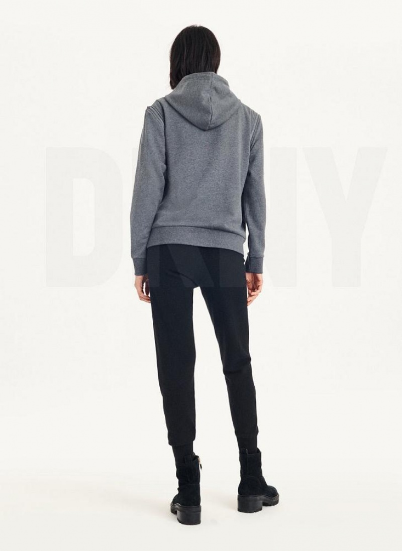 Grey Women's DKNY Long Sleeve Zipper Shoulder With Detachable Hoodies | Australia-D0490
