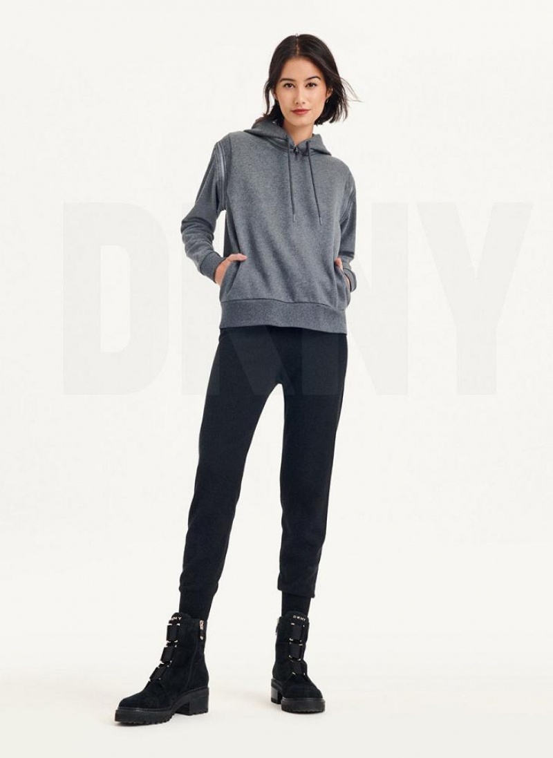 Grey Women's DKNY Long Sleeve Zipper Shoulder With Detachable Hoodies | Australia-D0490