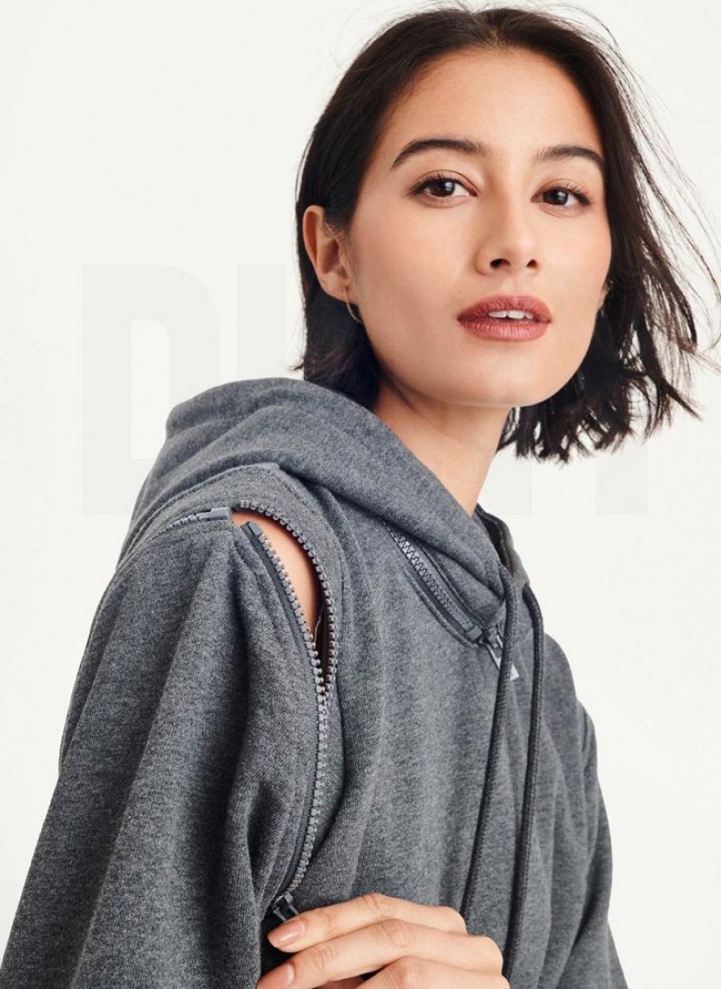 Grey Women's DKNY Long Sleeve Zipper Shoulder With Detachable Hoodies | Australia-D0490