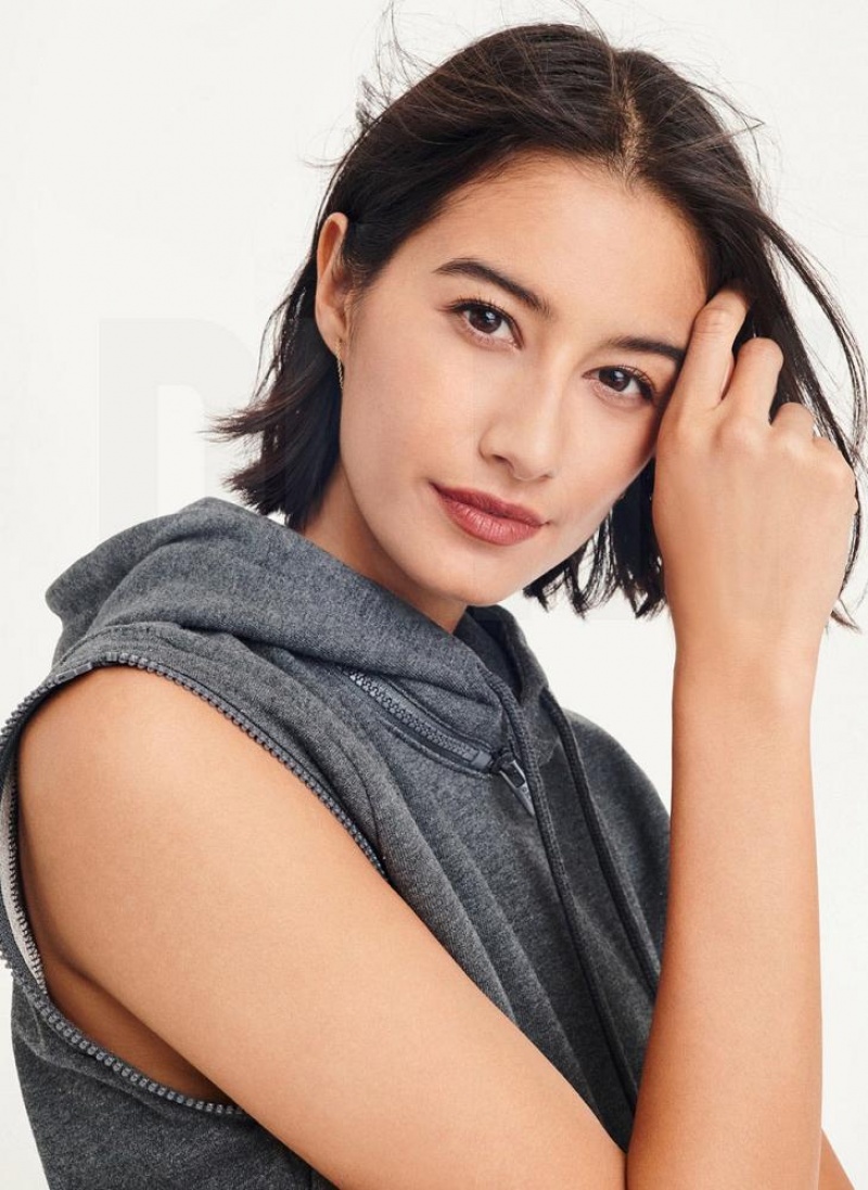 Grey Women's DKNY Long Sleeve Zipper Shoulder With Detachable Hoodies | Australia-D0490