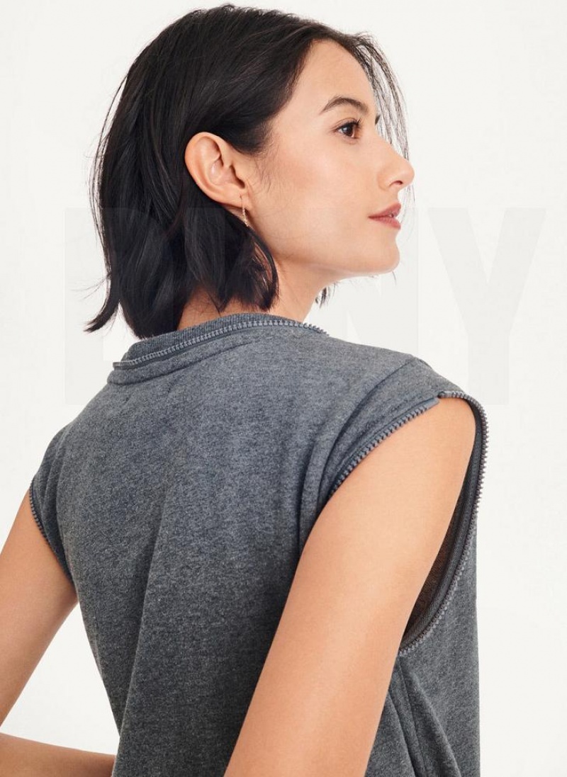 Grey Women's DKNY Long Sleeve Zipper Shoulder With Detachable Hoodies | Australia-D0490