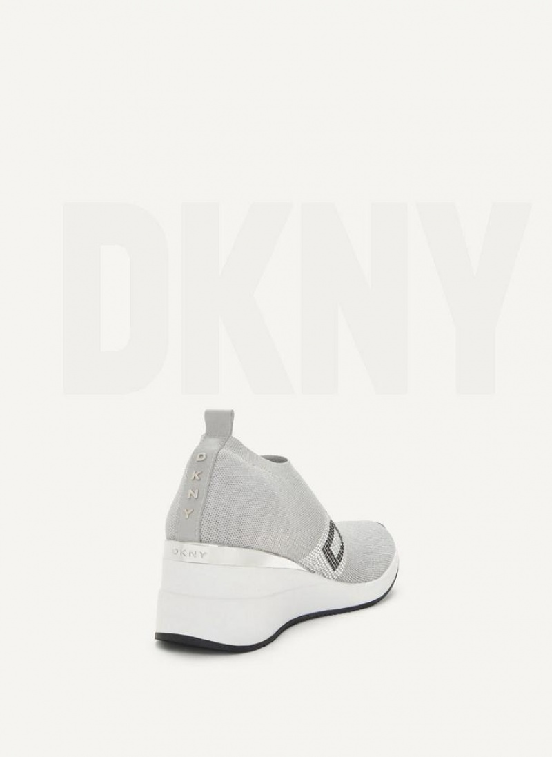 Grey Women's DKNY Parks Rhinestone Wedge Sneakers | Australia-D0670
