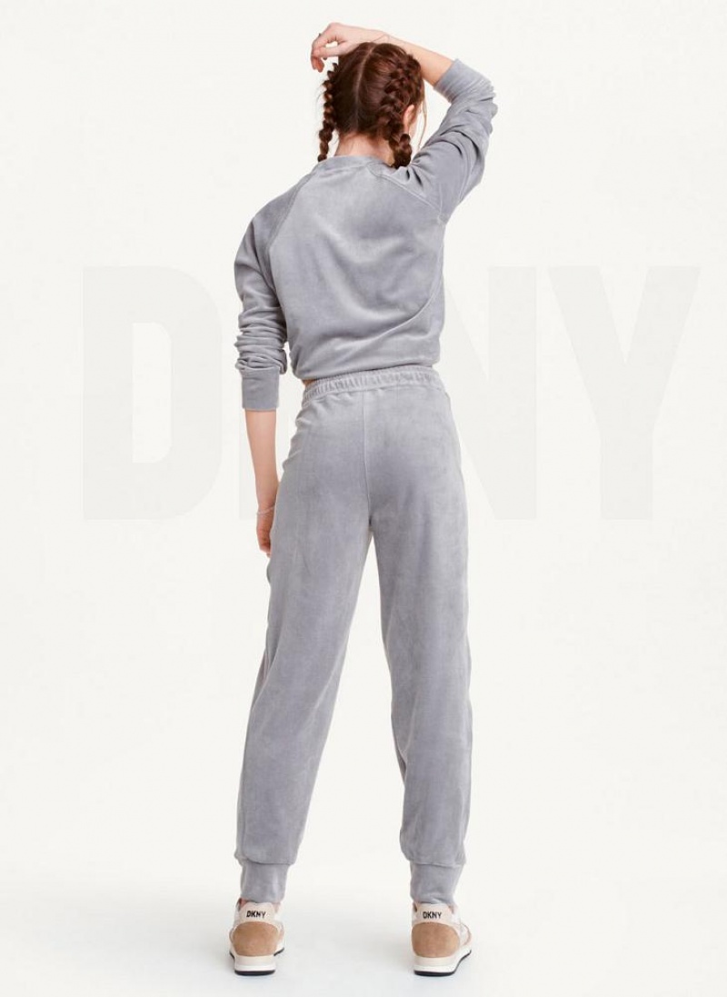 Grey Women's DKNY Platinum Velour Relaxed Joggers | Australia-D0824