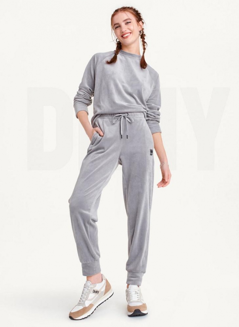 Grey Women's DKNY Platinum Velour Relaxed Joggers | Australia-D0824